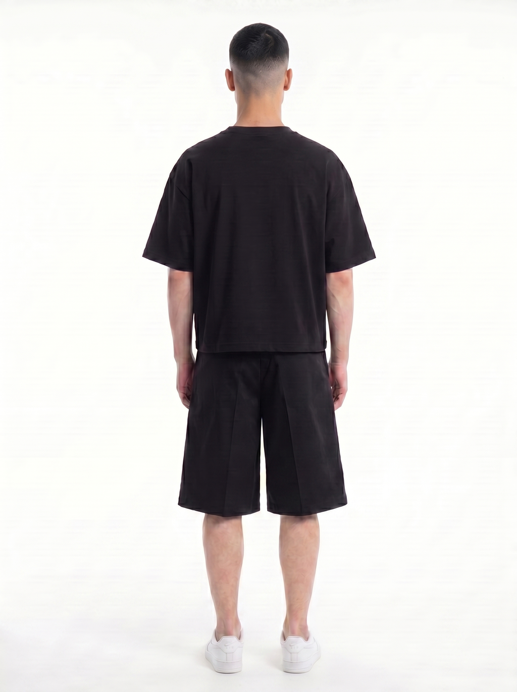 WIDE-LEG PLEATED SHORTS - BLACK