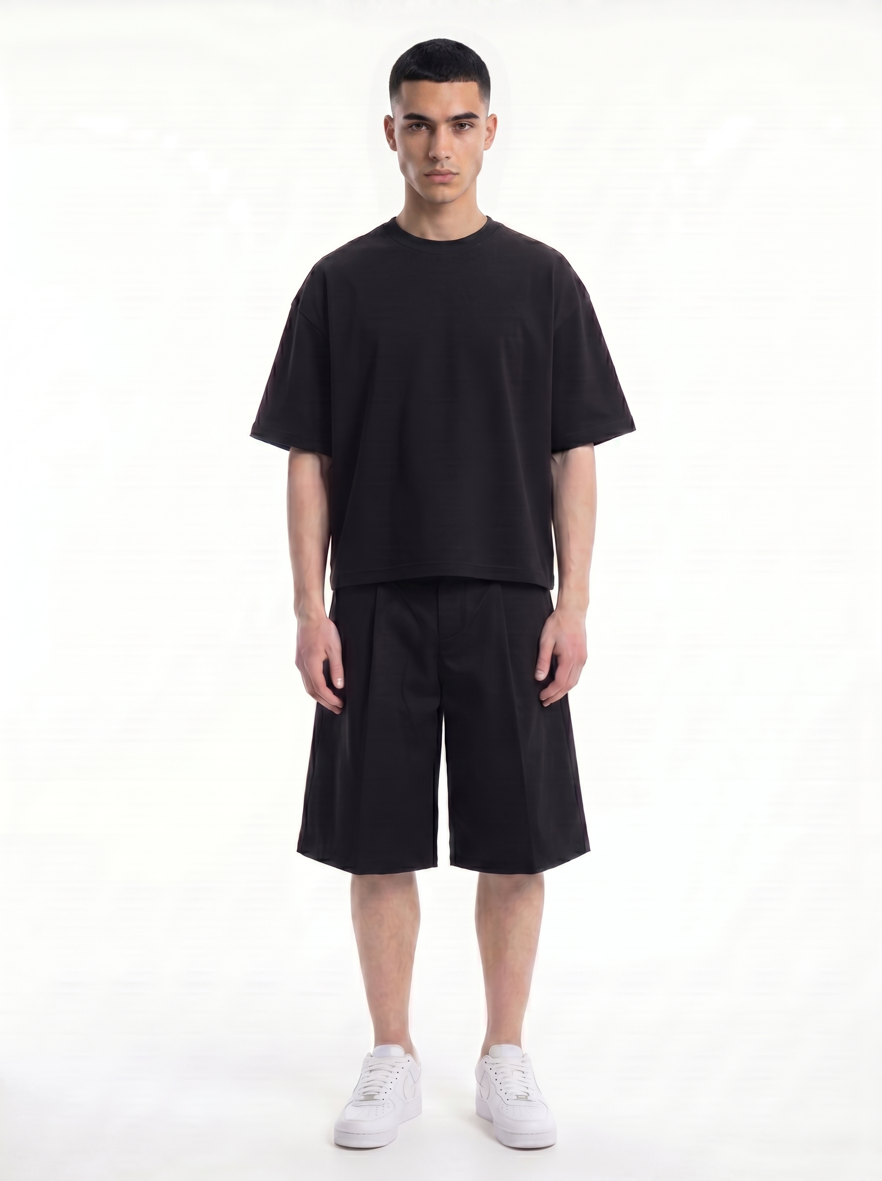WIDE-LEG PLEATED SHORTS - BLACK